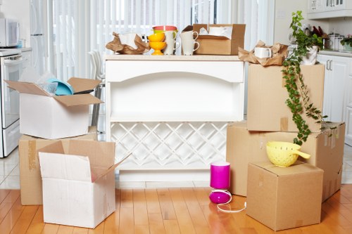 Organized storage units and packed boxes in Mayfair