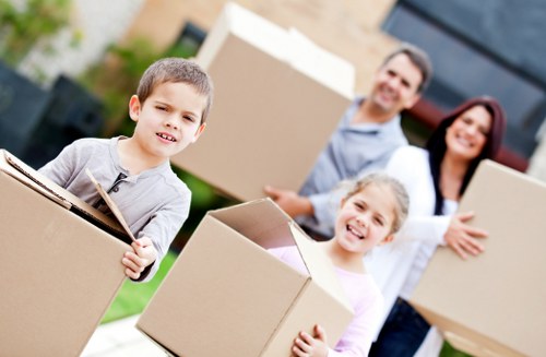 Packing boxes and moving supplies arranged for a Mayfair home move